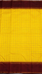 Yellow And Maroon Handloom Kanjeevaram Pure Silk Saree - Luxurion World