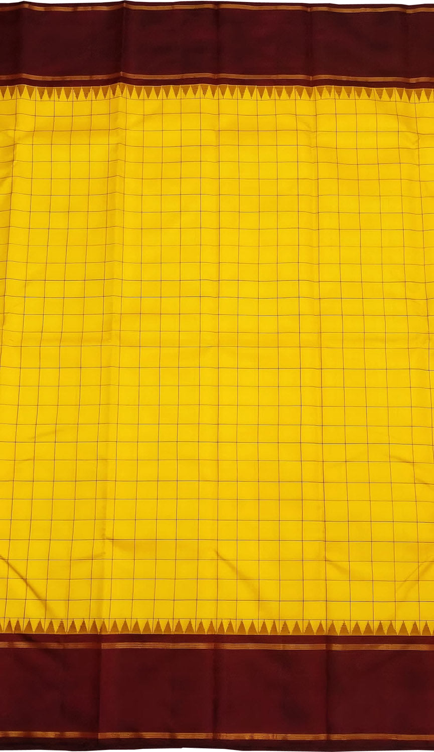 Yellow And Maroon Handloom Kanjeevaram Pure Silk Saree - Luxurion World