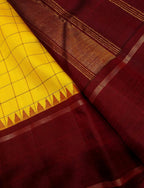 Yellow And Maroon Handloom Kanjeevaram Pure Silk Saree - Luxurion World