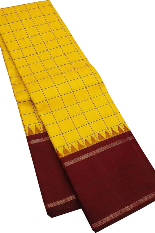 Yellow And Maroon Handloom Kanjeevaram Pure Silk Saree - Luxurion World