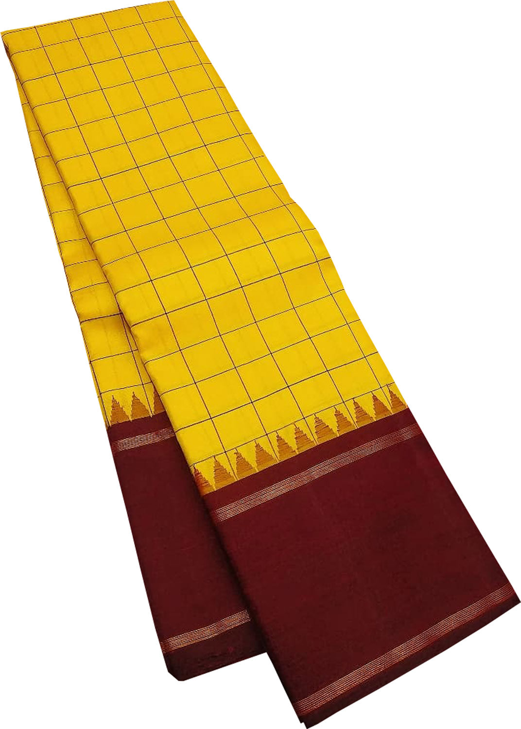 Yellow And Maroon Handloom Kanjeevaram Pure Silk Saree - Luxurion World