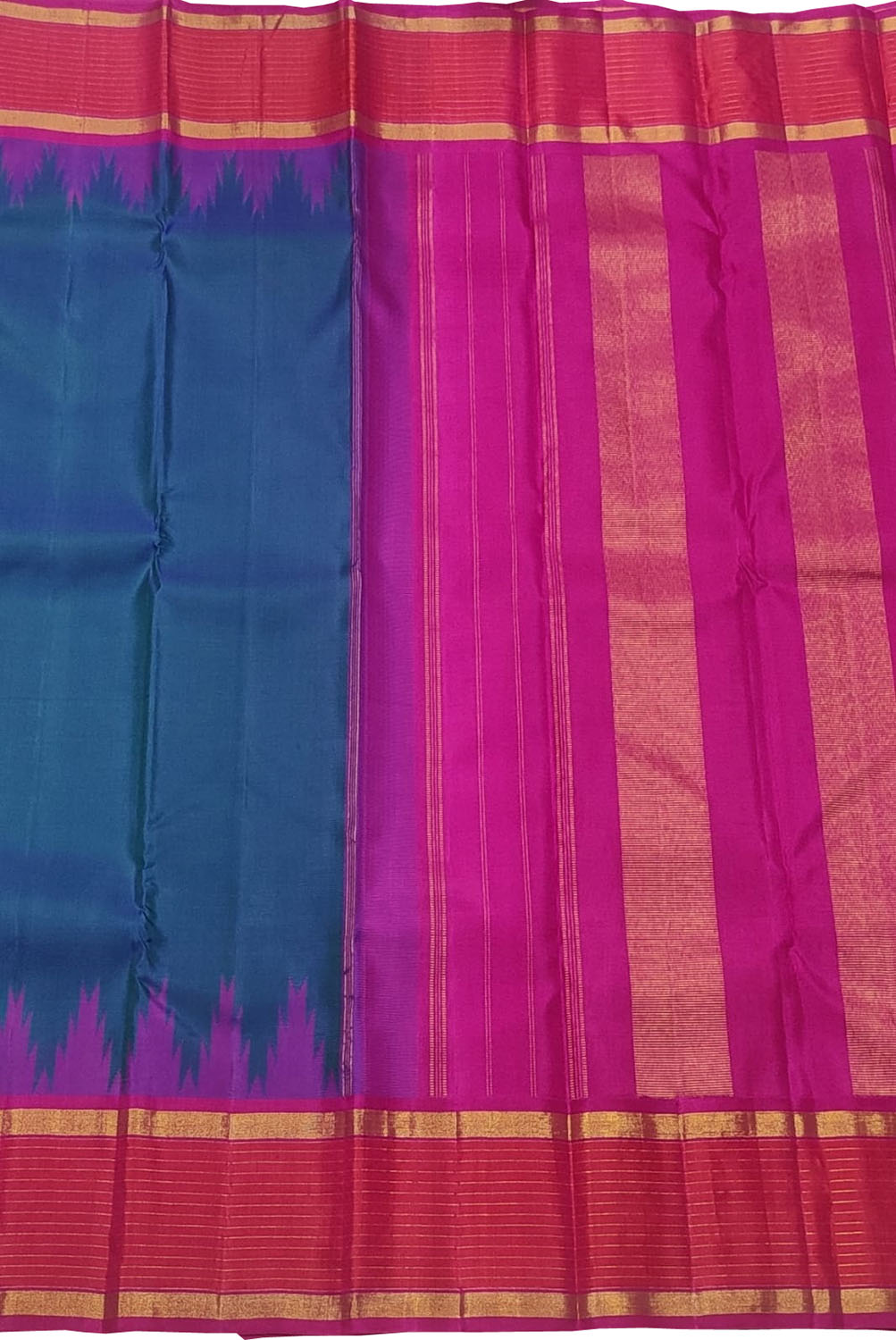 Blue And Pink Handloom Kanjeevaram Pure Silk Saree - Luxurion World