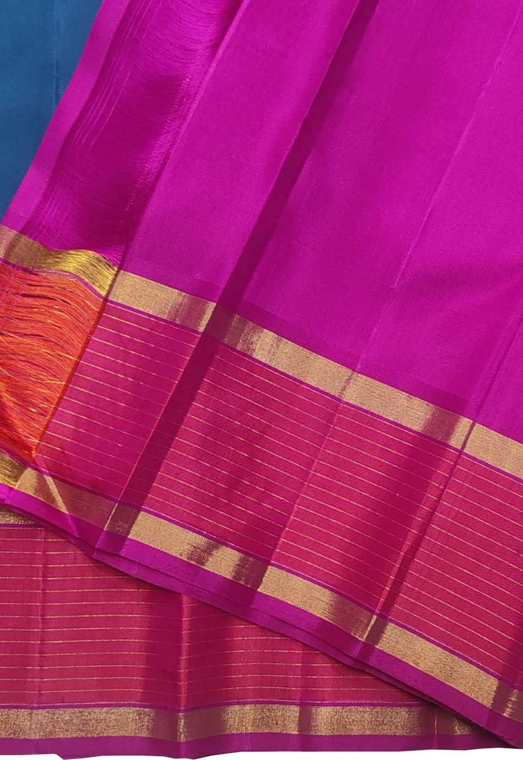 Blue And Pink Handloom Kanjeevaram Pure Silk Saree - Luxurion World