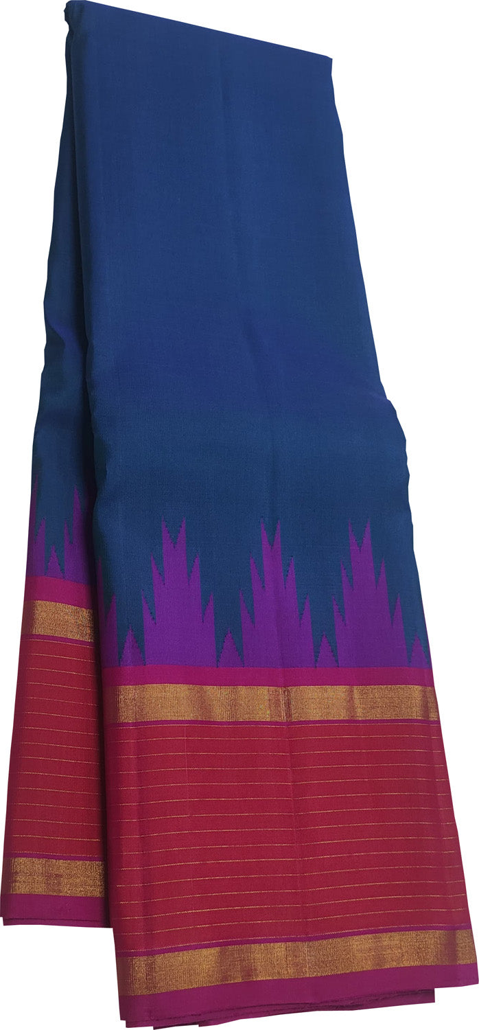 Blue And Pink Handloom Kanjeevaram Pure Silk Saree - Luxurion World