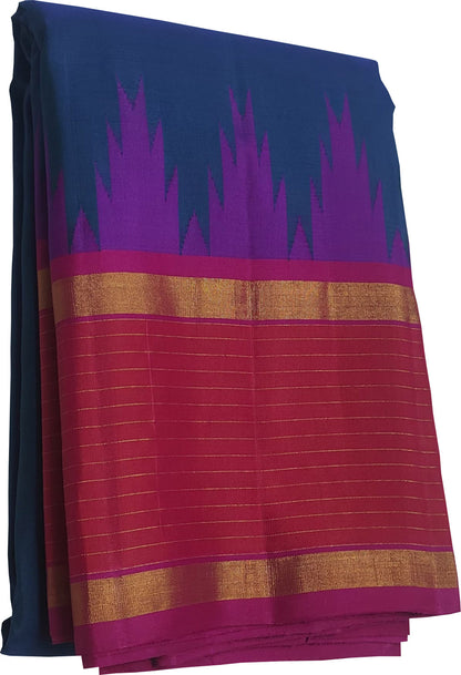 Blue And Pink Handloom Kanjeevaram Pure Silk Saree - Luxurion World