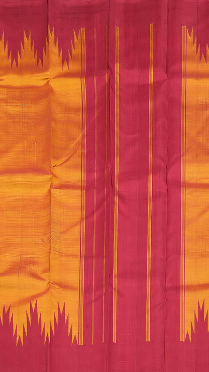 Exquisite Golden & Pink Handloom Kanjeevaram Pure Silk Saree - Luxurion World