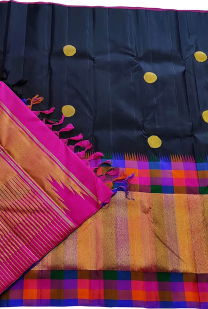 Exquisite Black Handloom Kanjeevaram Pure Silk Saree - Luxurion World