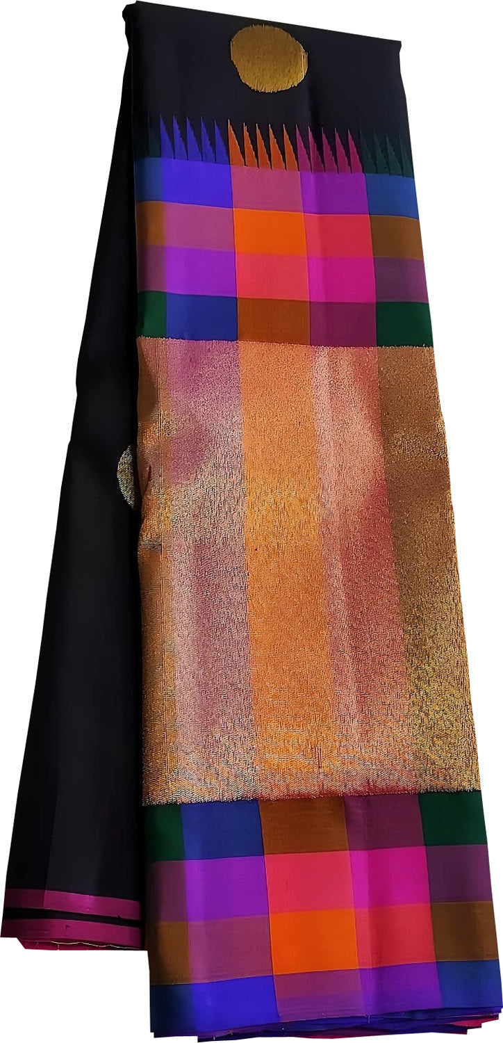 Exquisite Black Handloom Kanjeevaram Pure Silk Saree - Luxurion World
