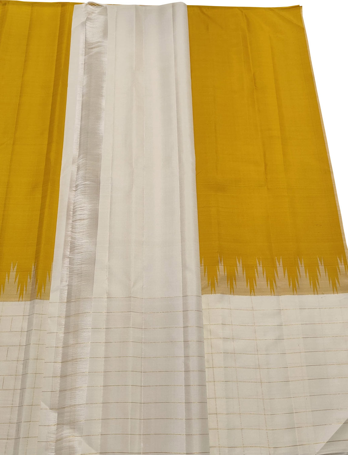 Yellow & White Handloom Kanjeevaram Pure Silk Saree - Luxurion World