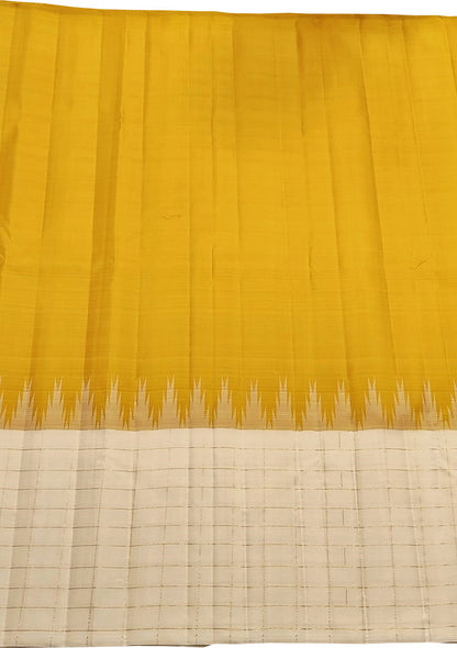 Yellow & White Handloom Kanjeevaram Pure Silk Saree - Luxurion World