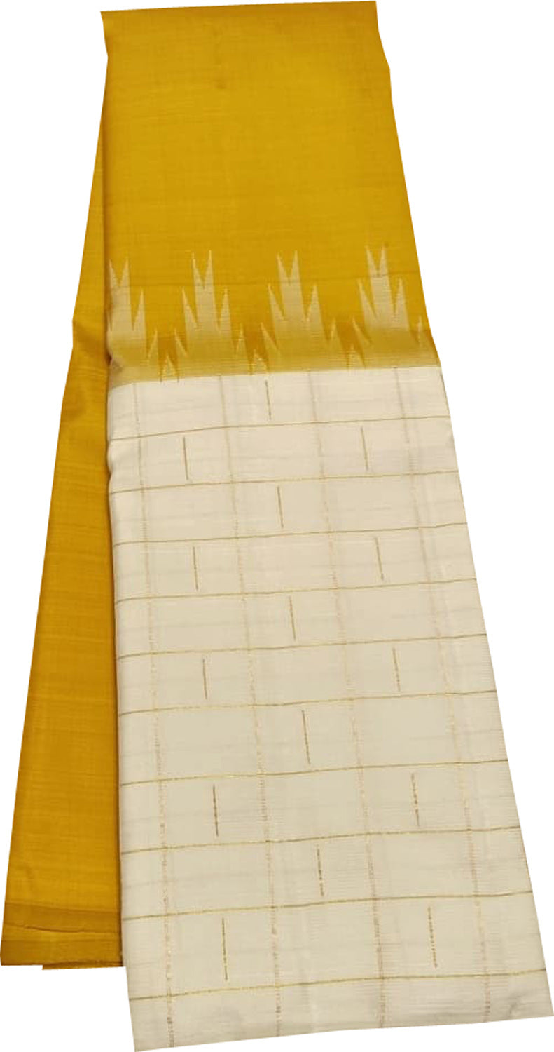 Yellow & White Handloom Kanjeevaram Pure Silk Saree - Luxurion World