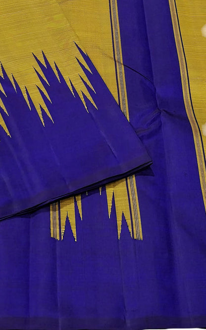 Exquisite Golden And Blue Handloom Kanjeevaram Pure Silk Saree - Luxurion World