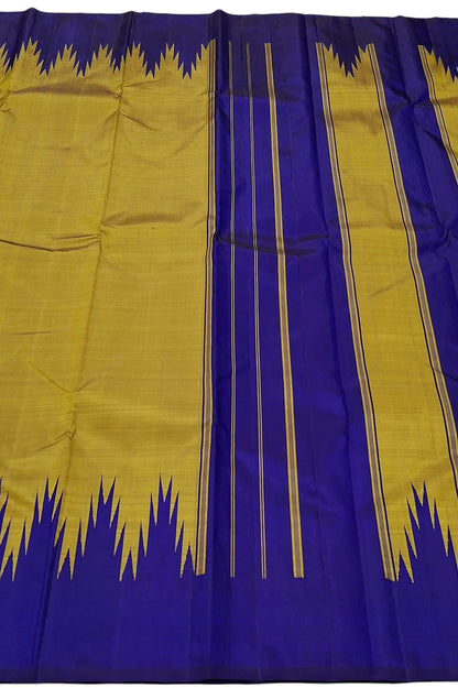 Exquisite Golden And Blue Handloom Kanjeevaram Pure Silk Saree - Luxurion World