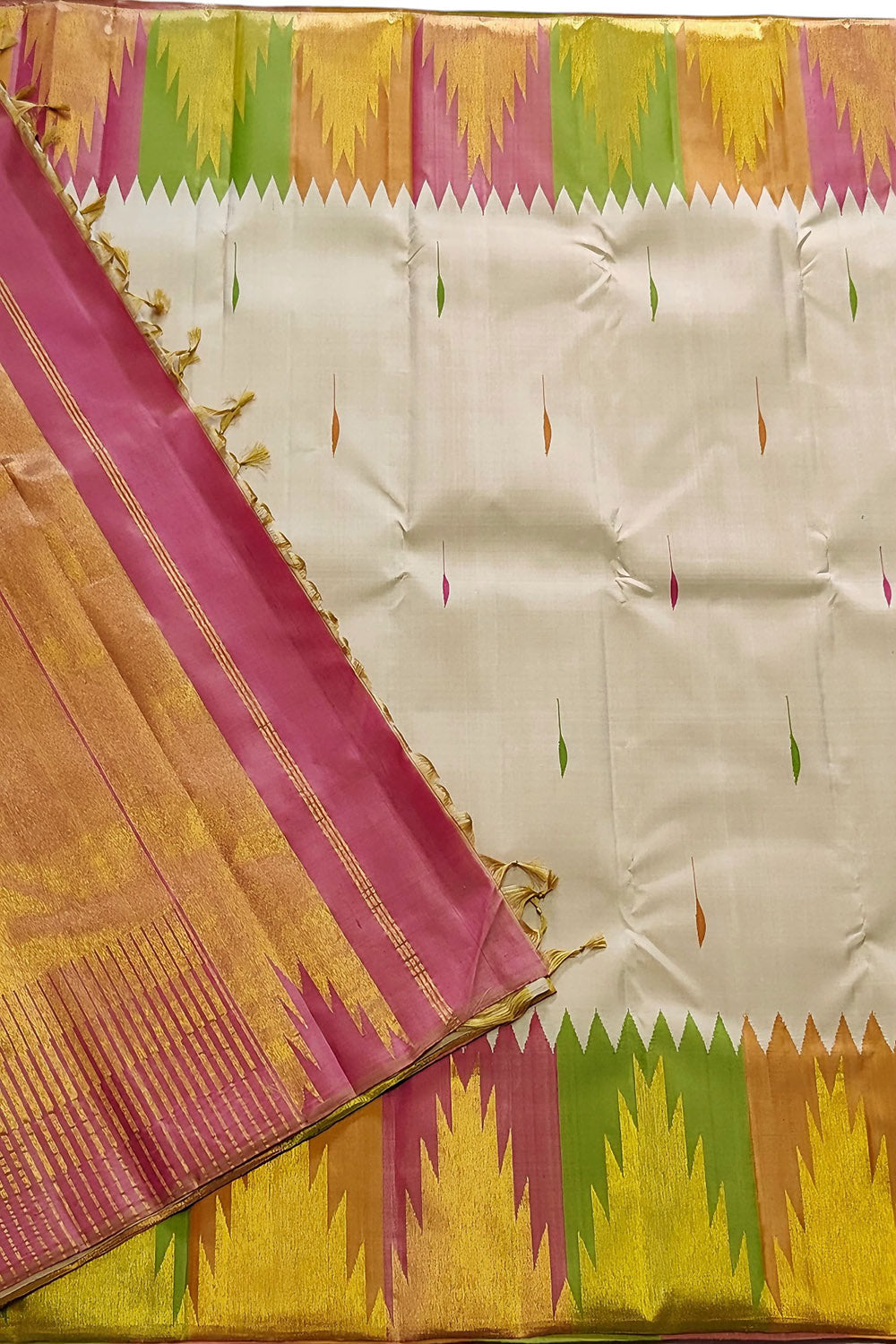 Pastel And Pink Handloom Kanjeevaram Pure Silk Saree - Luxurion World