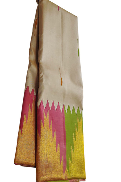Pastel And Pink Handloom Kanjeevaram Pure Silk Saree - Luxurion World