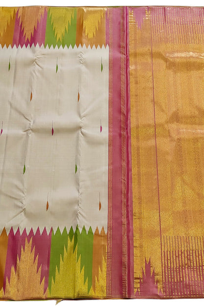 Pastel And Pink Handloom Kanjeevaram Pure Silk Saree - Luxurion World