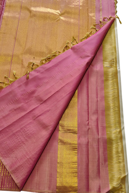 Pastel And Pink Handloom Kanjeevaram Pure Silk Saree - Luxurion World