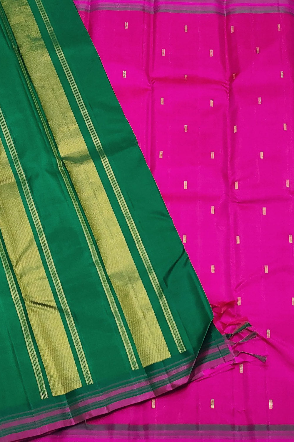 Stunning Pink And Green Handloom Kanjeevaram Pure Silk Saree - Luxurion World