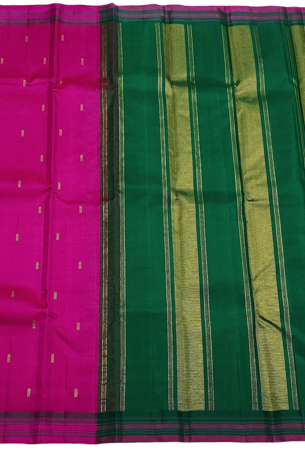 Stunning Pink And Green Handloom Kanjeevaram Pure Silk Saree - Luxurion World