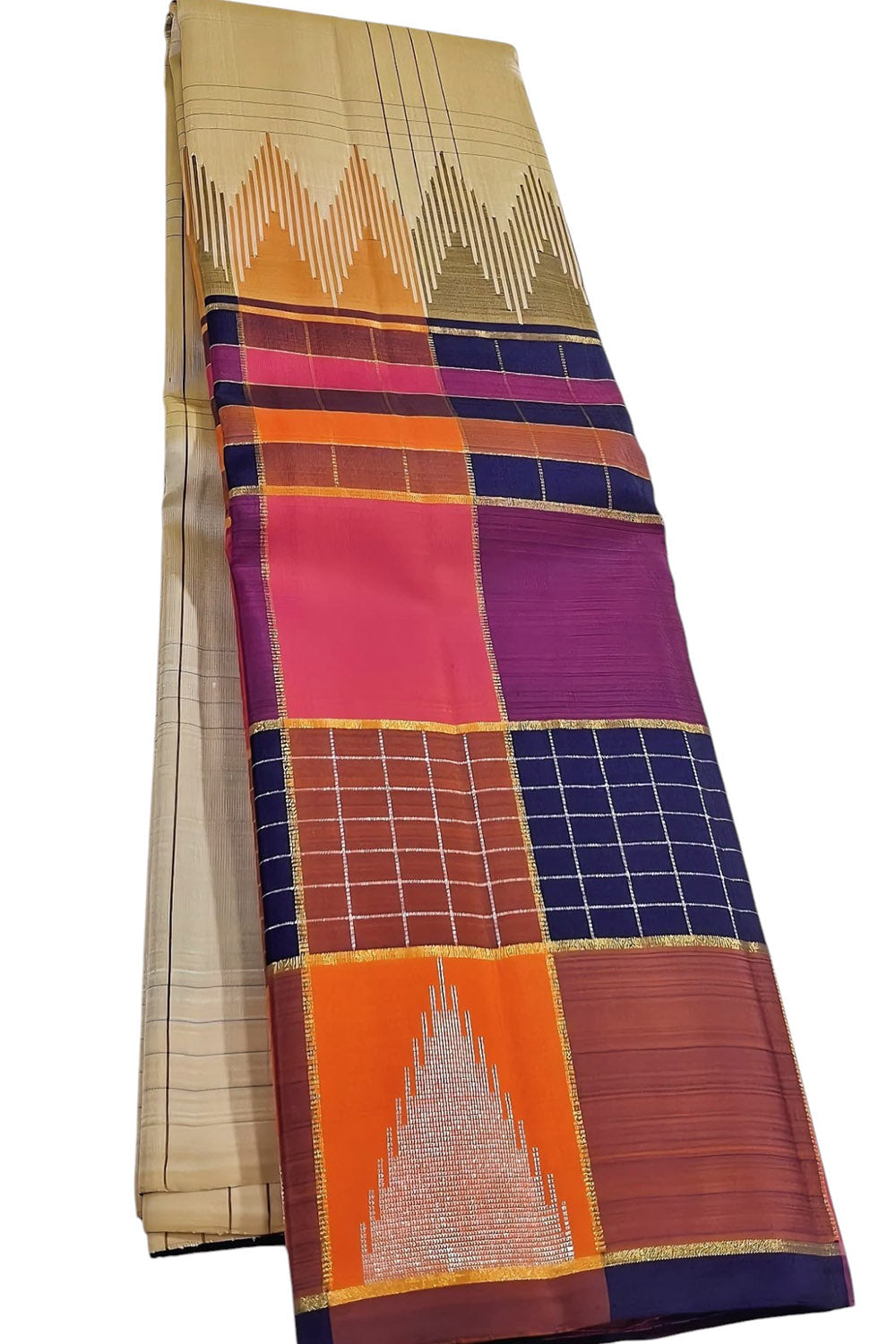 Multicolor Handloom Kanjeevaram Pure Silk Saree - Luxurion World