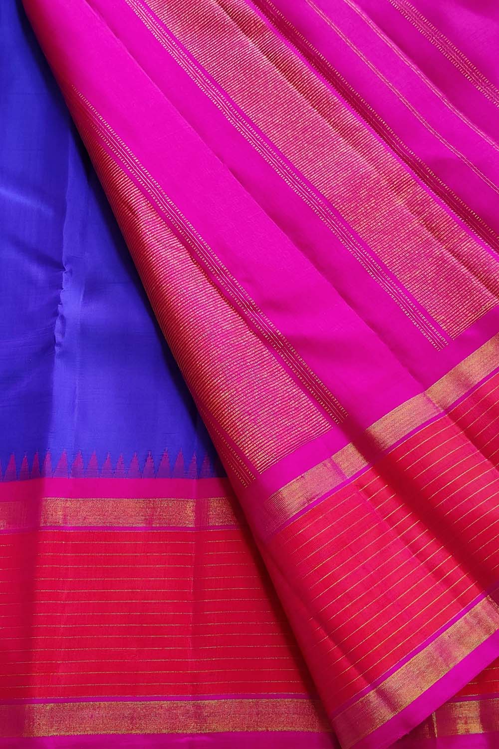 Stunning Purple And Pink Handloom Kanjeevaram Pure Silk Saree - Luxurion World