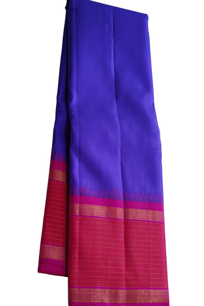 Stunning Purple And Pink Handloom Kanjeevaram Pure Silk Saree - Luxurion World