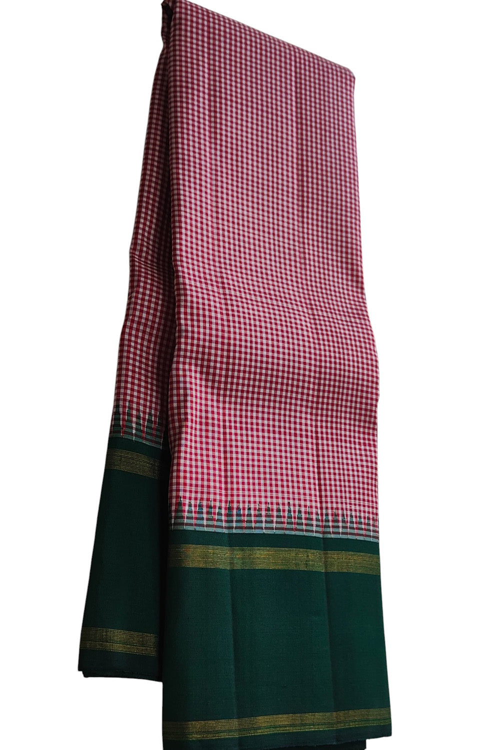 Stunning Red And White Handloom Kanjeevaram Pure Silk Checks Design Saree - Luxurion World
