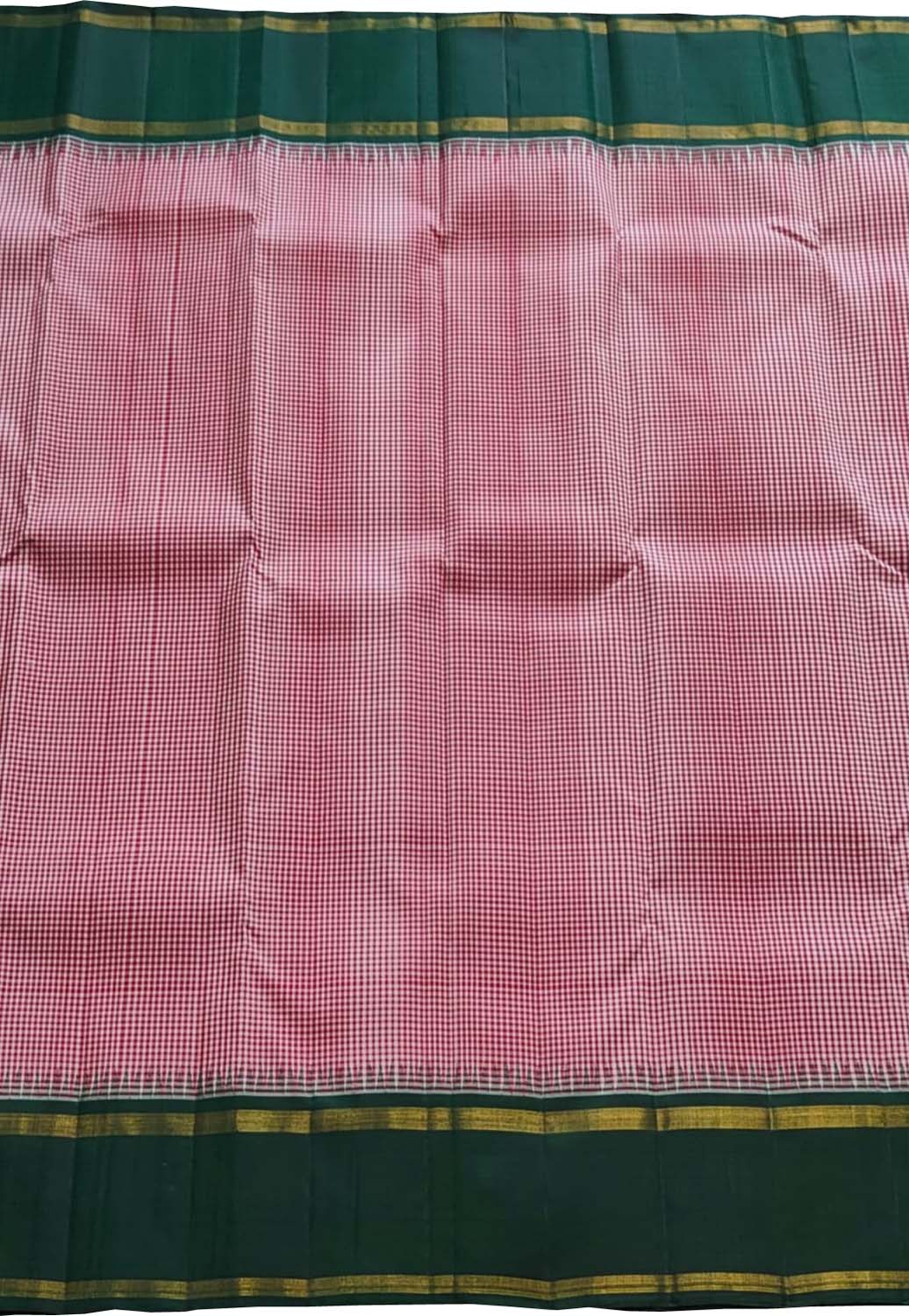 Stunning Red And White Handloom Kanjeevaram Pure Silk Checks Design Saree - Luxurion World