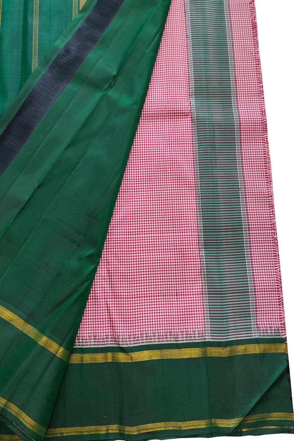 Stunning Red And White Handloom Kanjeevaram Pure Silk Checks Design Saree - Luxurion World