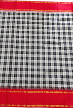 Black & White Handloom Kanjeevaram Pure Silk Checks Saree - Luxurion World