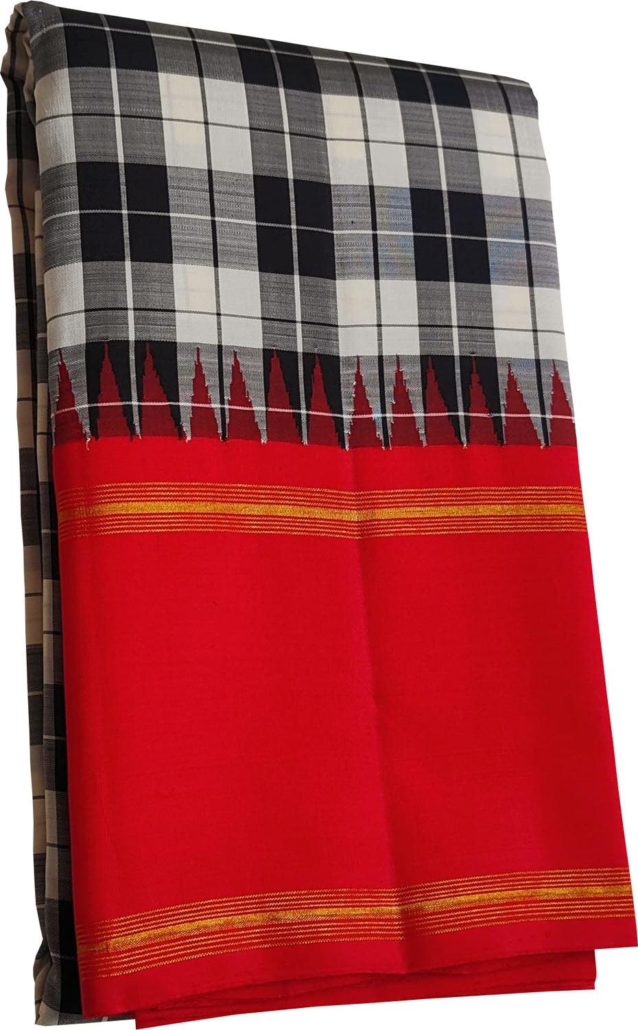 Black & White Handloom Kanjeevaram Pure Silk Checks Saree - Luxurion World