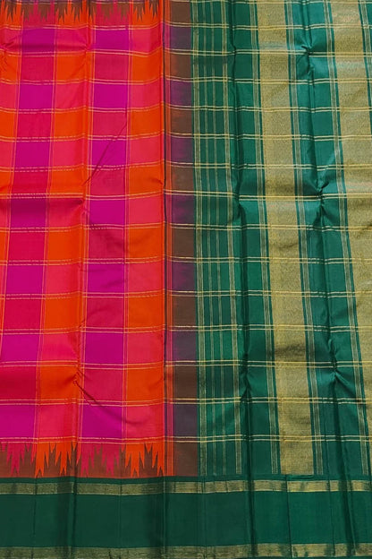 Multicolor Handloom Kanjeevaram Pure Silk Saree - Luxurion World