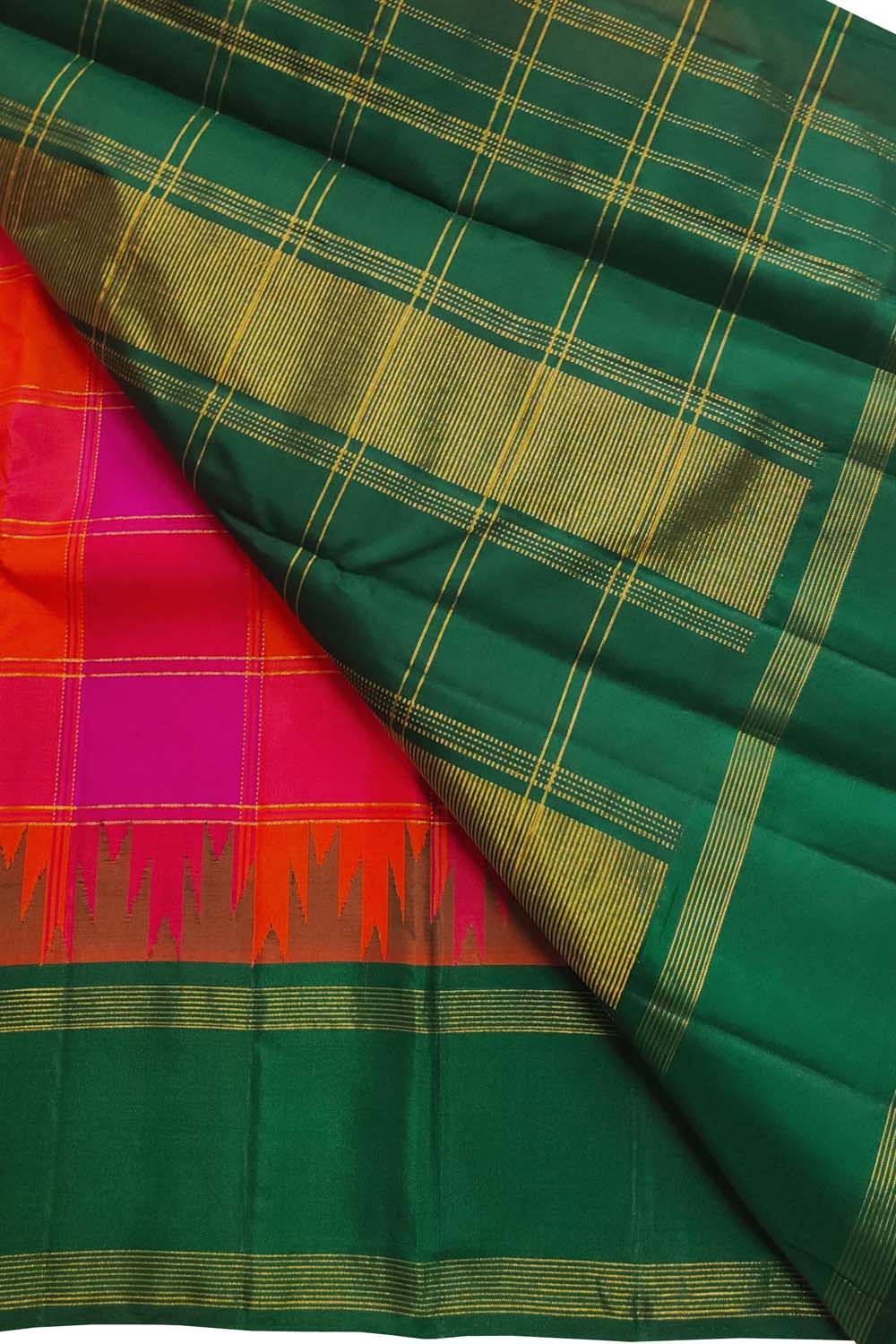 Multicolor Handloom Kanjeevaram Pure Silk Saree - Luxurion World
