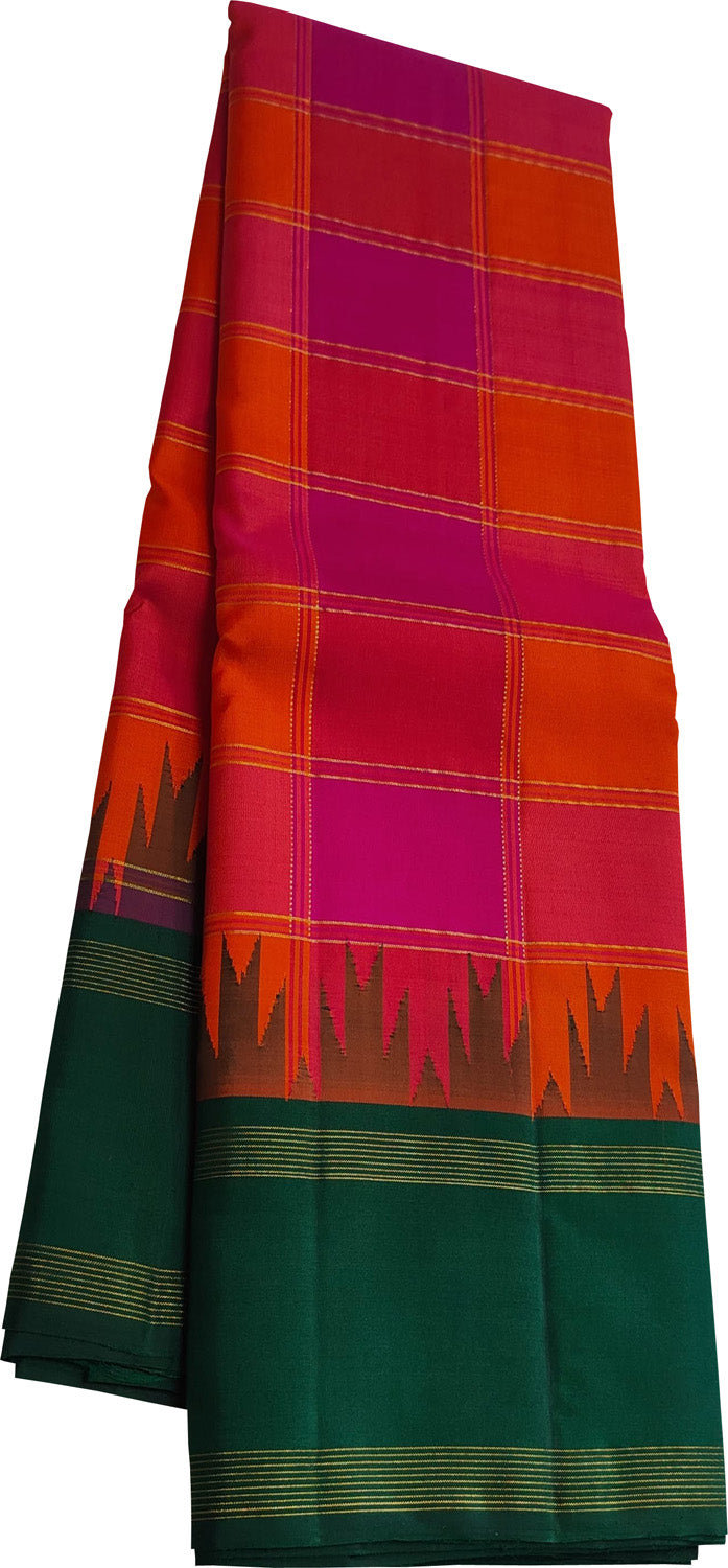 Multicolor Handloom Kanjeevaram Pure Silk Saree - Luxurion World