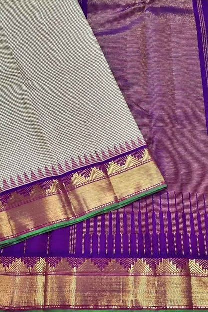 Elegant White And Purple Handloom Kanjeevaram Pure Silk Saree - Luxurion World