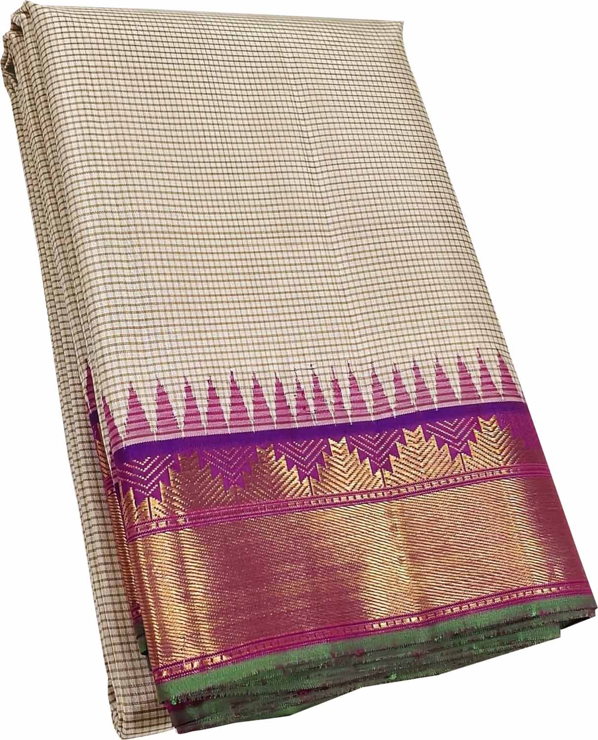 Elegant White And Purple Handloom Kanjeevaram Pure Silk Saree - Luxurion World
