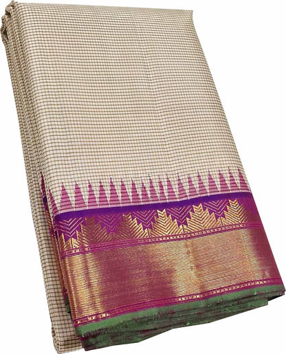 Elegant White And Purple Handloom Kanjeevaram Pure Silk Saree - Luxurion World