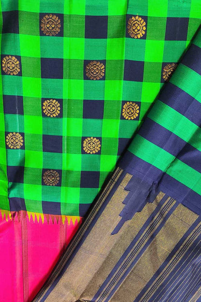 Stunning Multicolor Handloom Silk Checks Saree - Luxurion World