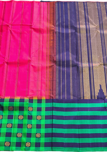 Stunning Multicolor Handloom Silk Checks Saree - Luxurion World