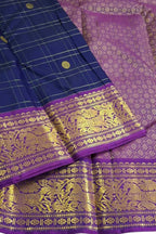 Blue & Gold Handloom Kanjeevaram Silk Checks Saree - Luxurion World