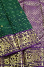 Green & Gold Handloom Kanjeevaram Silk Checks Saree - Luxurion World