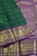 Green & Gold Handloom Kanjeevaram Silk Checks Saree - Luxurion World