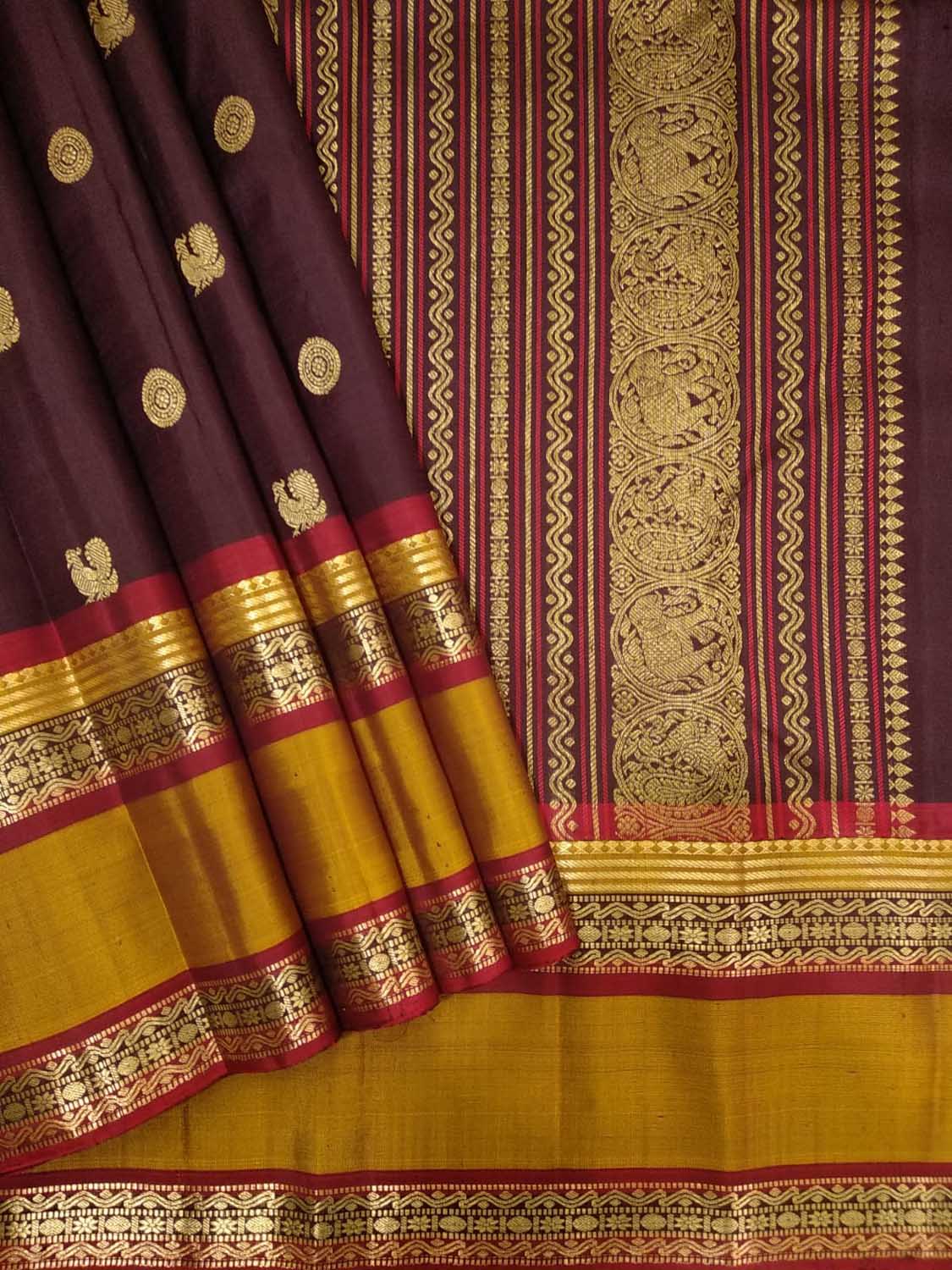 Maroon Handloom Kanjeevaram Pure Silk Saree - Luxurion World