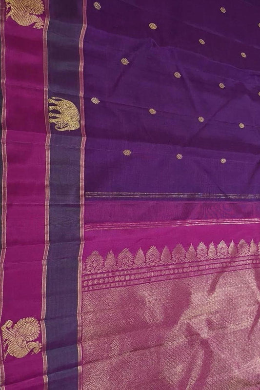 Purple Handloom Kanjeevaram Pure Silk Saree - Luxurion World