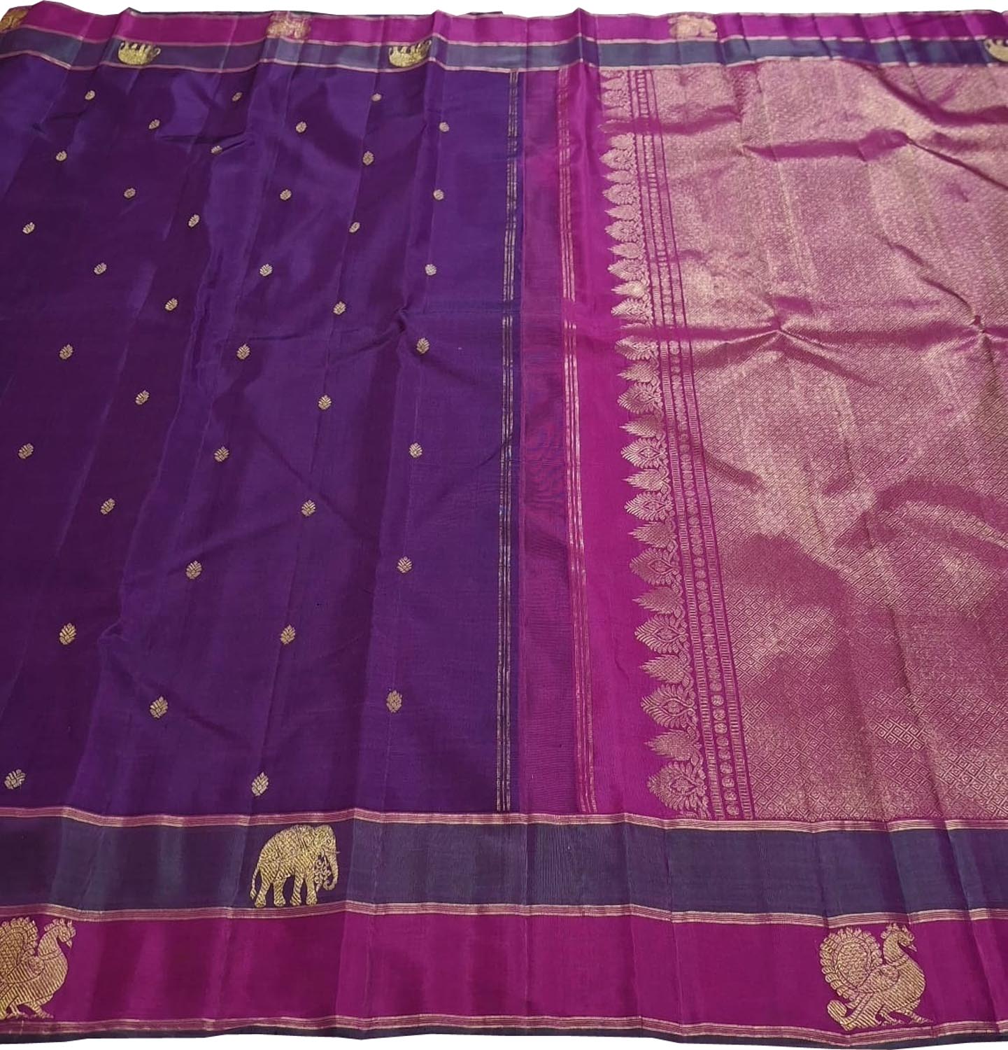 Purple Handloom Kanjeevaram Pure Silk Saree - Luxurion World