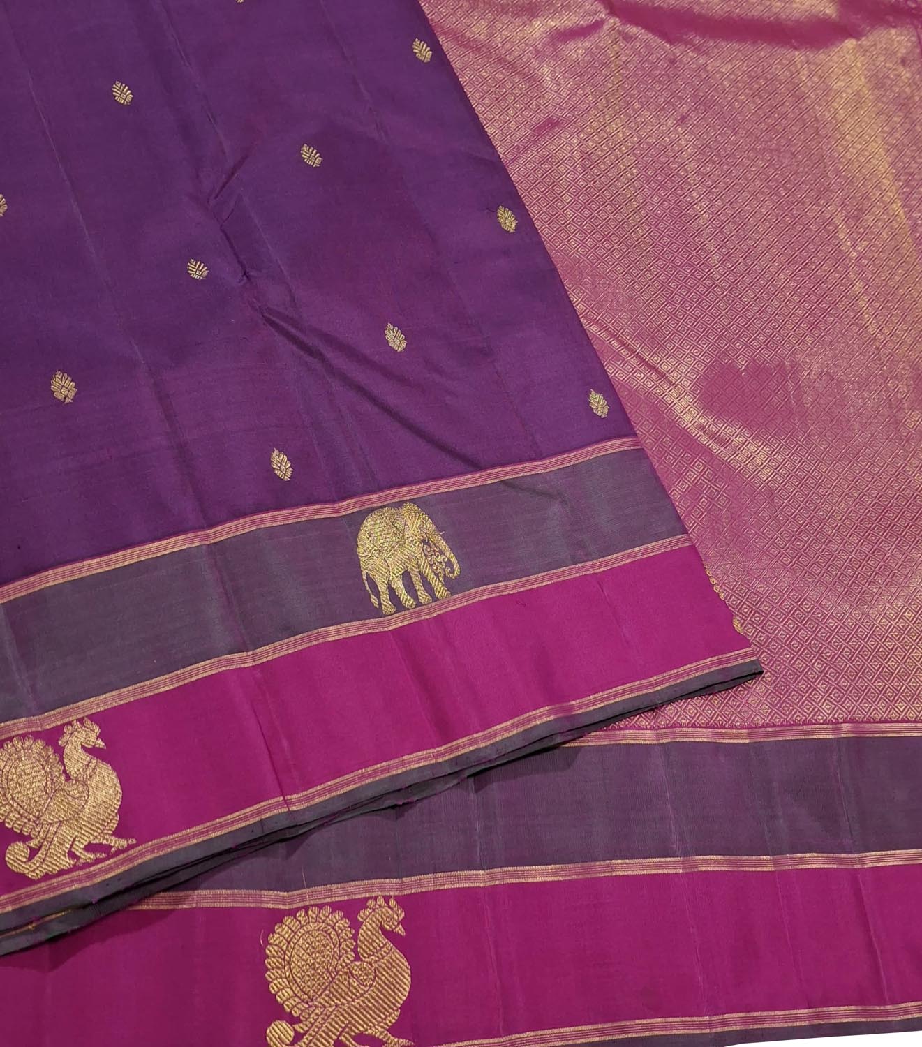 Purple Handloom Kanjeevaram Pure Silk Saree - Luxurion World