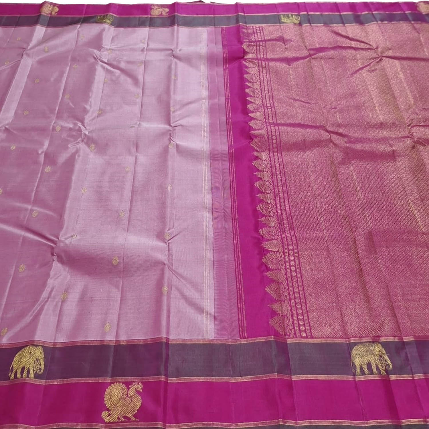 Pink Handloom Kanjeevaram Pure Silk Saree - Luxurion World