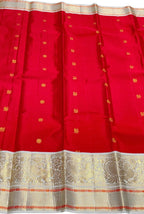 Red And White Handloom Kanjeevaram Pure Silk Saree - Luxurion World