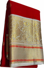 Red And White Handloom Kanjeevaram Pure Silk Saree - Luxurion World