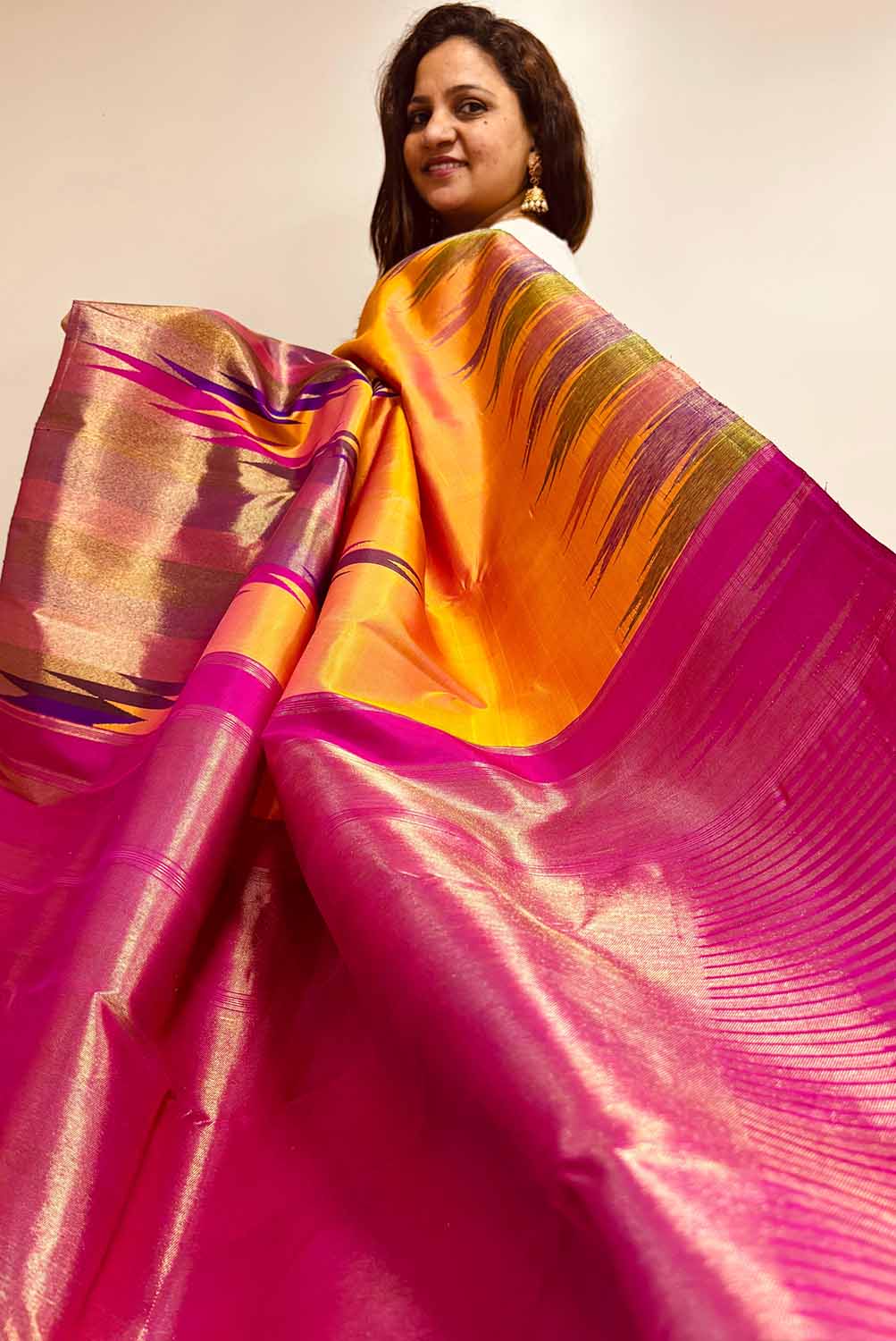 Orange Handloom Kanjeevaram Pure Silk Saree - Luxurion World